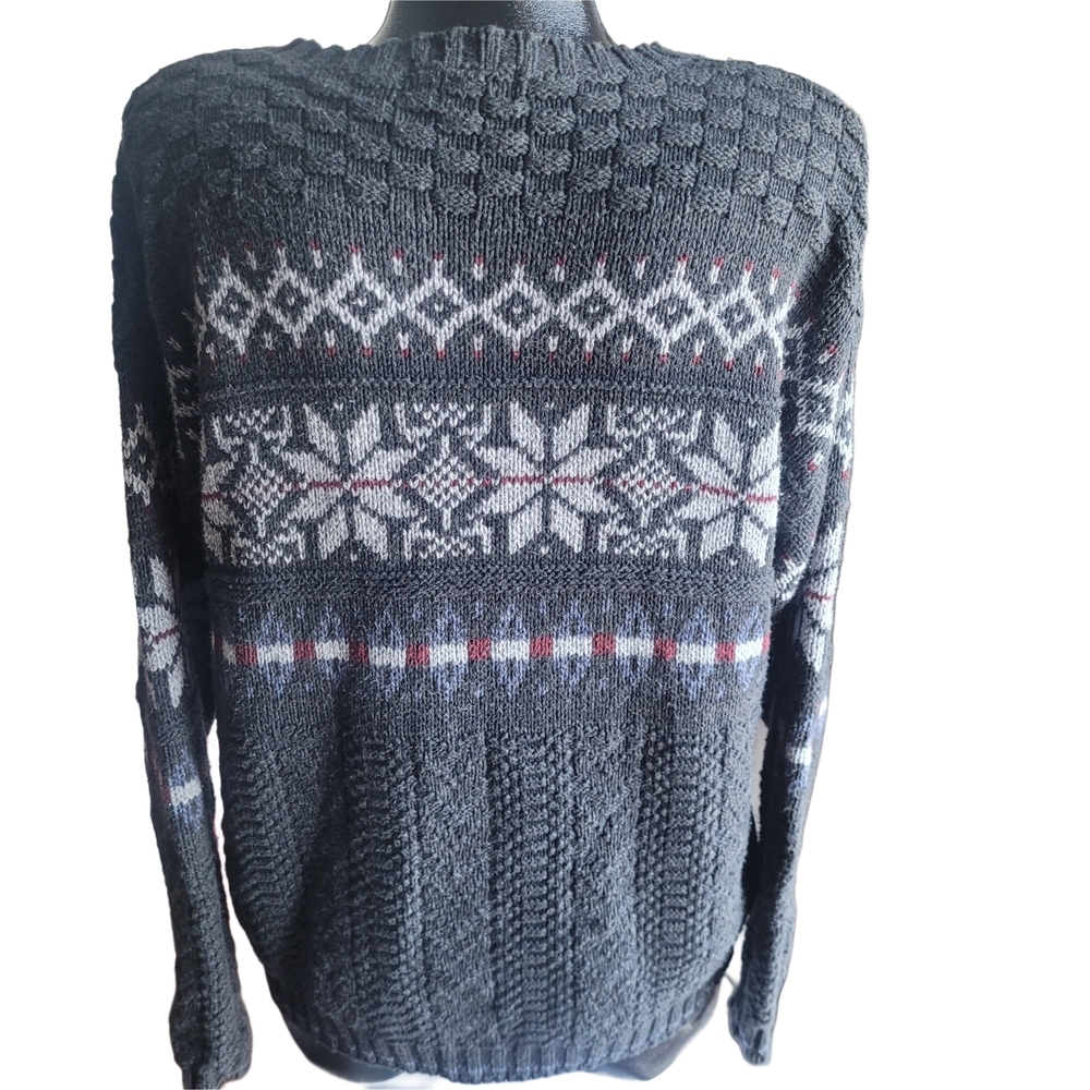 Bill Blass Vintage 90's Dark Gray Fair Isle Patterned Cottagecore Sweater Size L - Picture 5 of 6